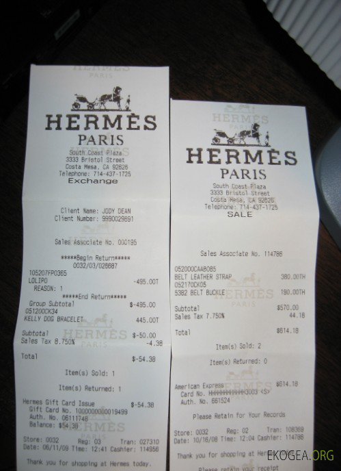 Chèque de paiement de la maison de couture Hermès